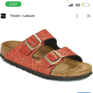 Birkenstock red gold metallic sandals size 39/ 8.5